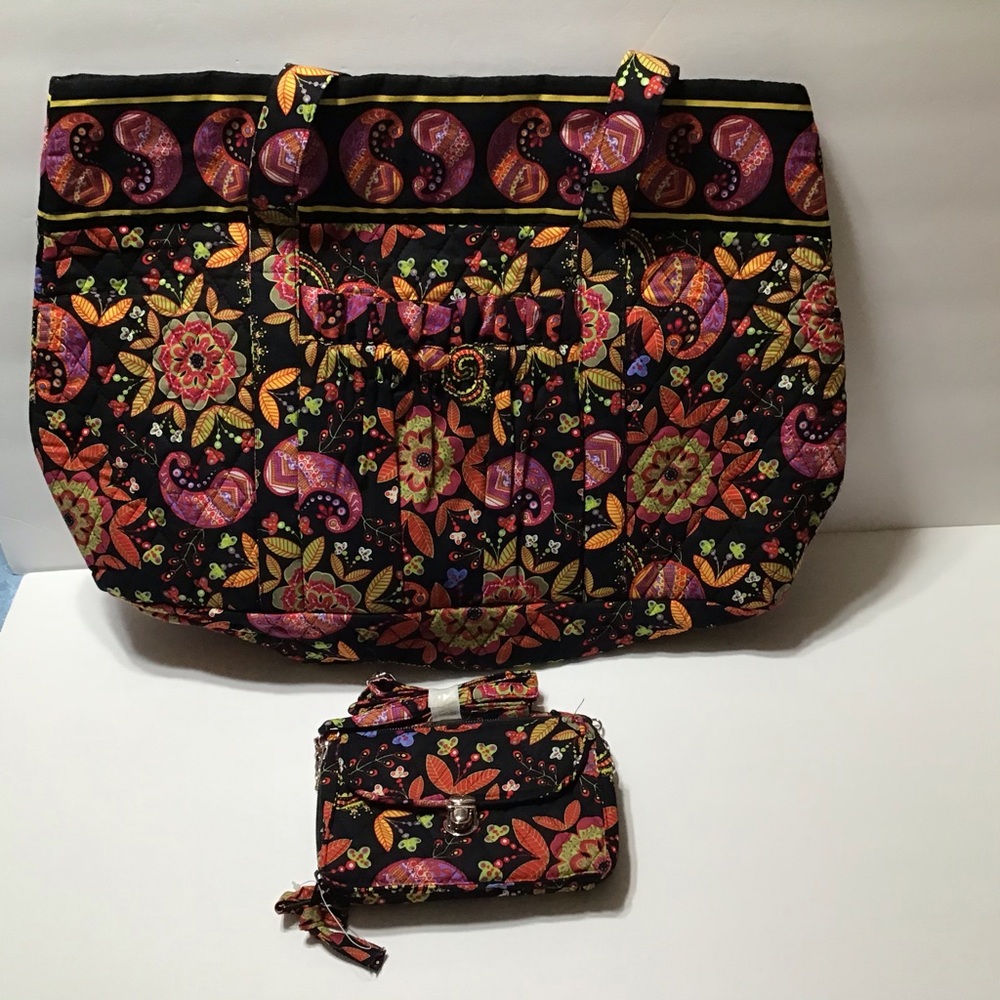 Nicole’s Boutique 100% Cotton Paisley Large Tote & Zipper Shoulder/Wristlet Bag